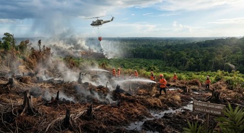 Titik panas karhutla di Riau menurun.(ilustrasi/AI/halloriau.com)